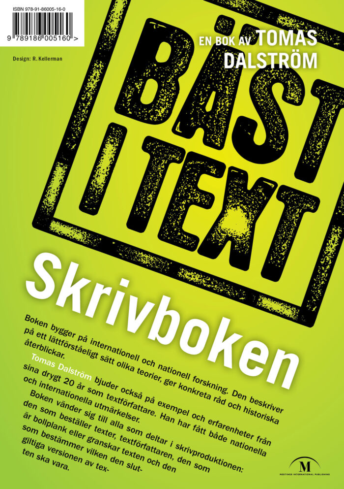 Tomas Dalström: Bäst i text – Läseboken/Skrivboken (Meetings International Publishing), baksida