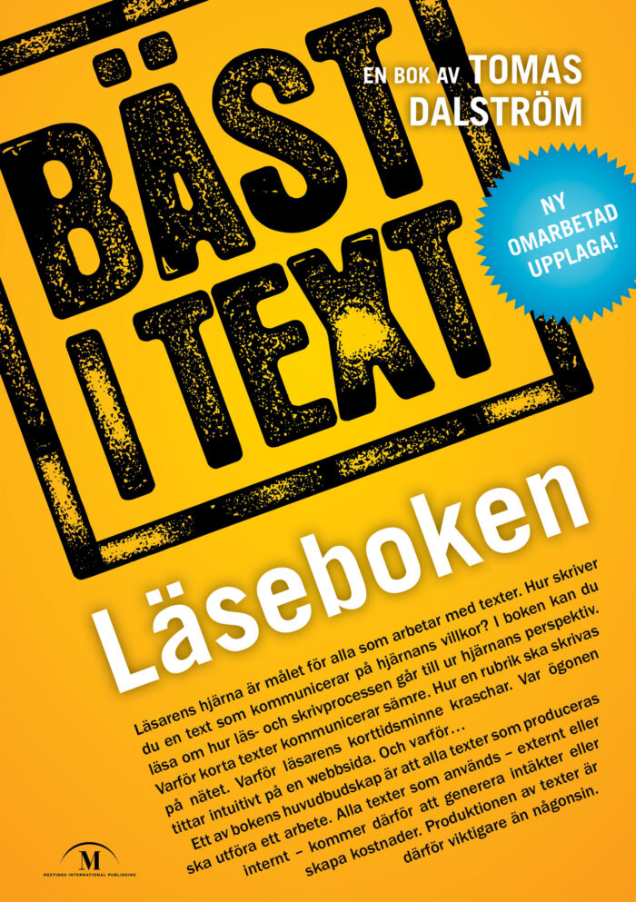 Tomas Dalström: Bäst i text – Läseboken/Skrivboken (Meetings International Publishing), framsida