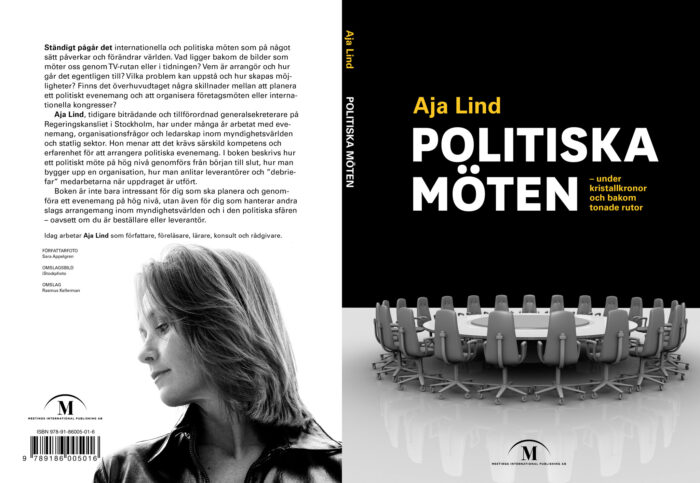 Aja Lind: Politiska Möten – under kristallkronor och bakom tonade rutor (Meetings International Publishing), omslag