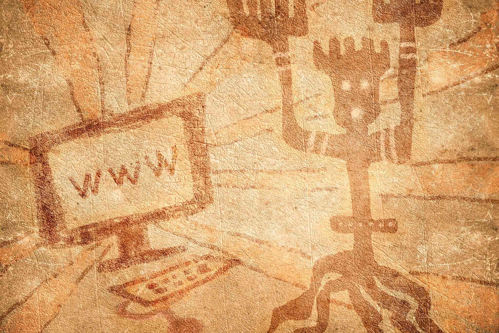 Prehistoric painting with computer on line. Image: iStock.com/lolloj